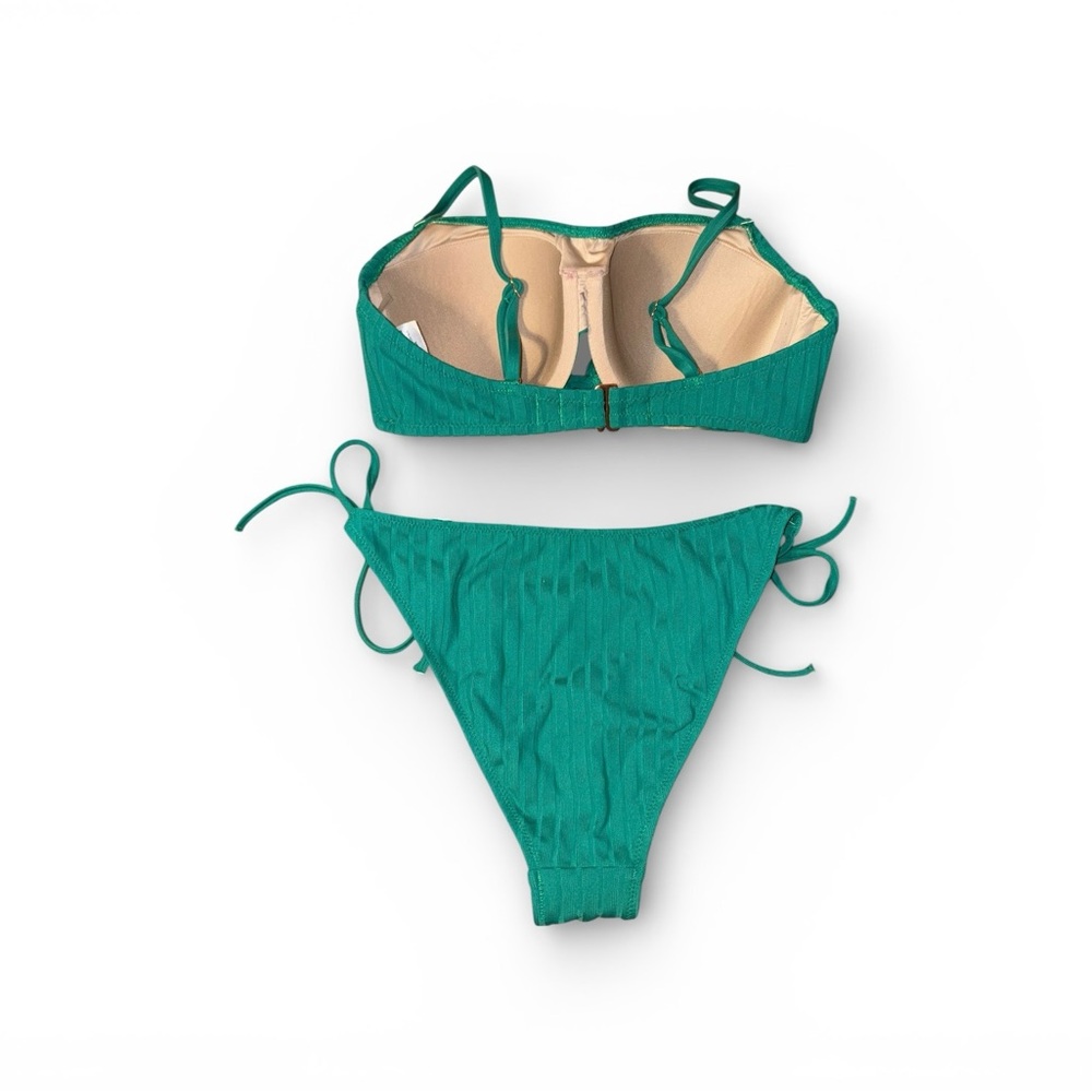 Shade & Shore Green Ribbed Tie-Side Bikini - Picture 3 of 6